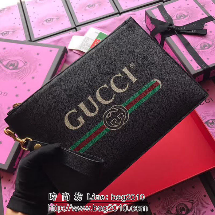 GUCCI古馳 歐洲正品原單 絲印經典款手包 495011 黑色全皮 WTG1585
